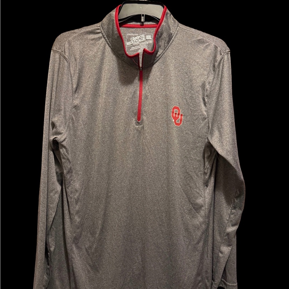 Campus Heritage OU Gray Quarter-Zip with Red Trim
